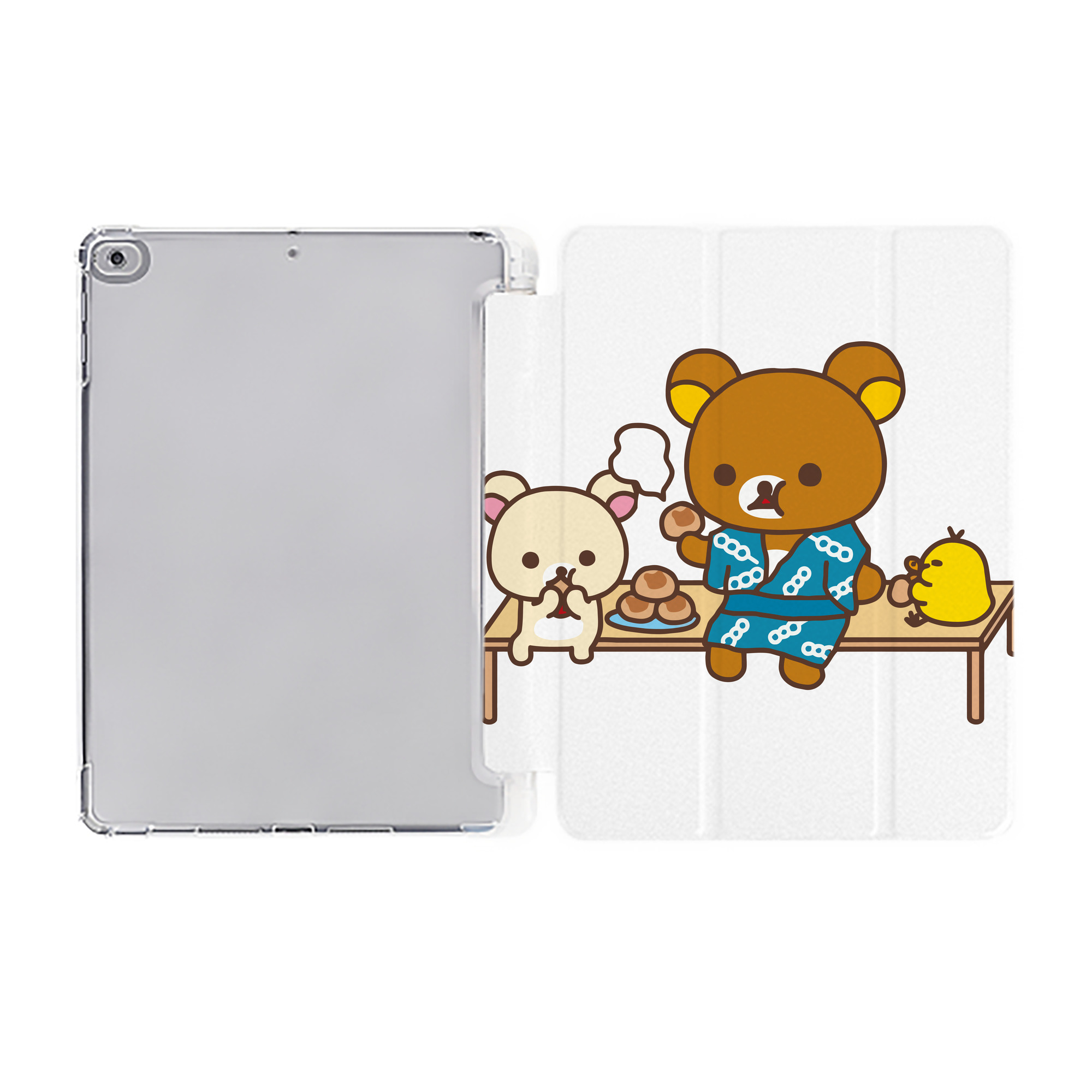 （画像用） リラックマ リラックマ キイロイトリ Rilakkuma Korilakkuma Kiiroitori IPad ケース ペン収納付き 三つ折りスタンド PUレザー×シリコン 対応機種9.5/10.5/10.9インチ